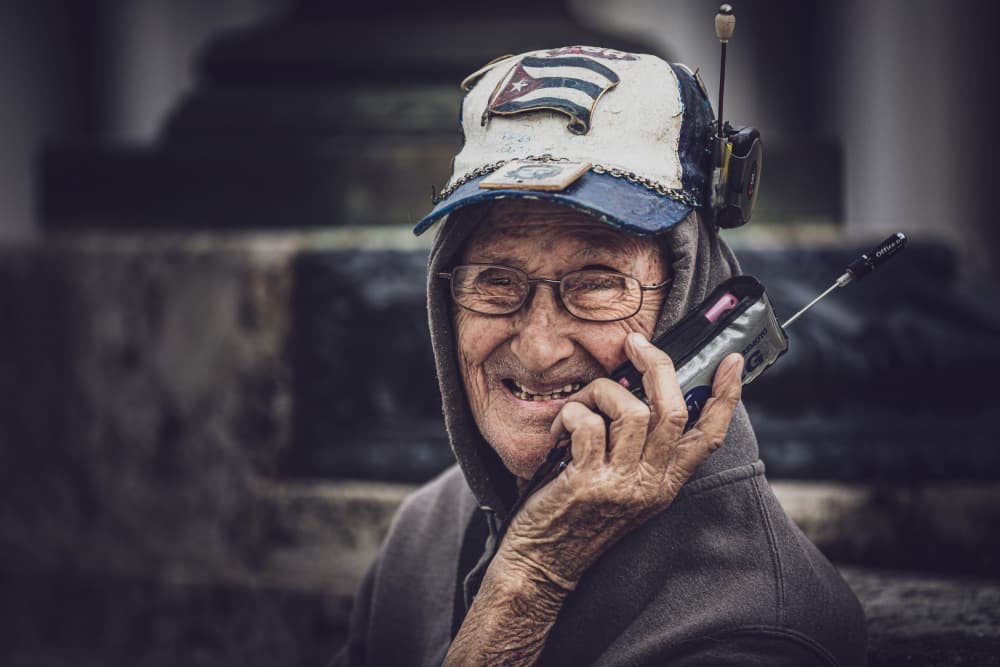 Happy Senior Retro Phone by Marco Tagliarino — canvas wall art