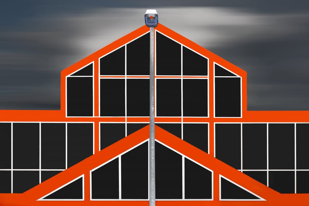 Orange Geometric Building by Hans-Wolfgang Hawerkamp — canvas wall art