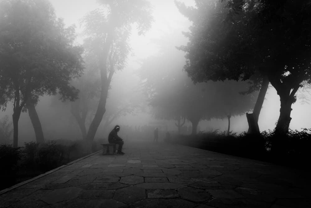 Solitary Figure in Morning Fog by Nilendu Banerjee — canvas wall art