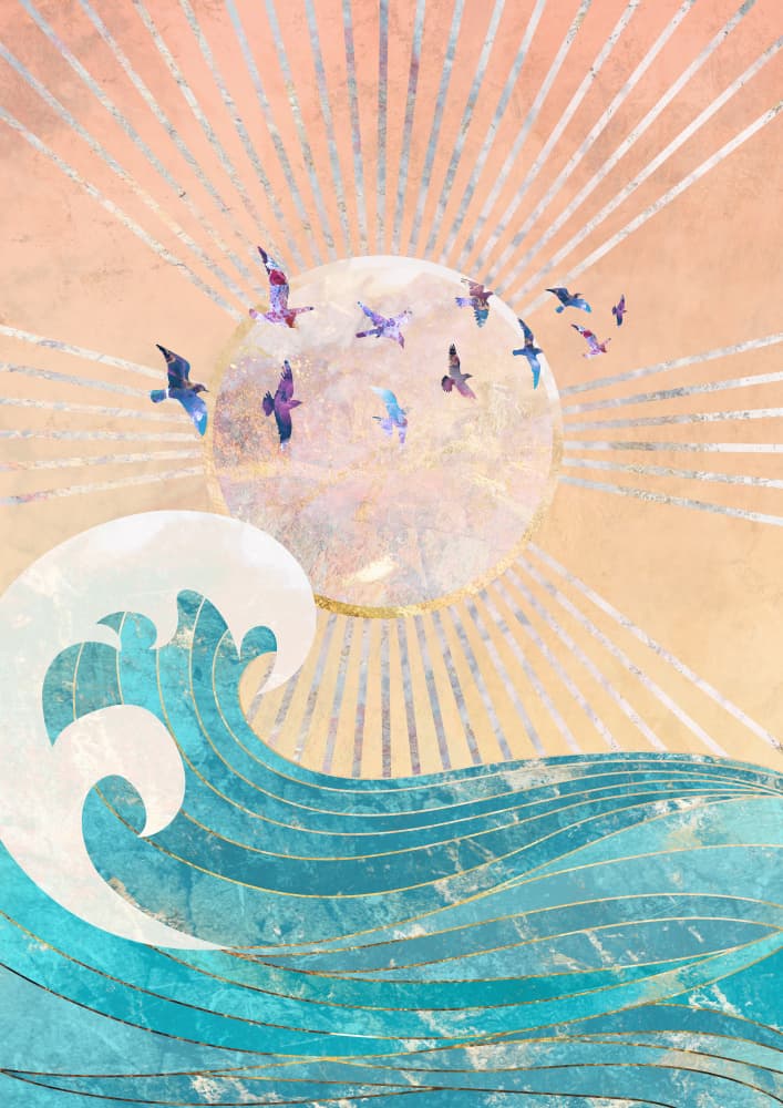 Sunrise Ocean Waves Birds by Sarah Manovski — canvas wall art