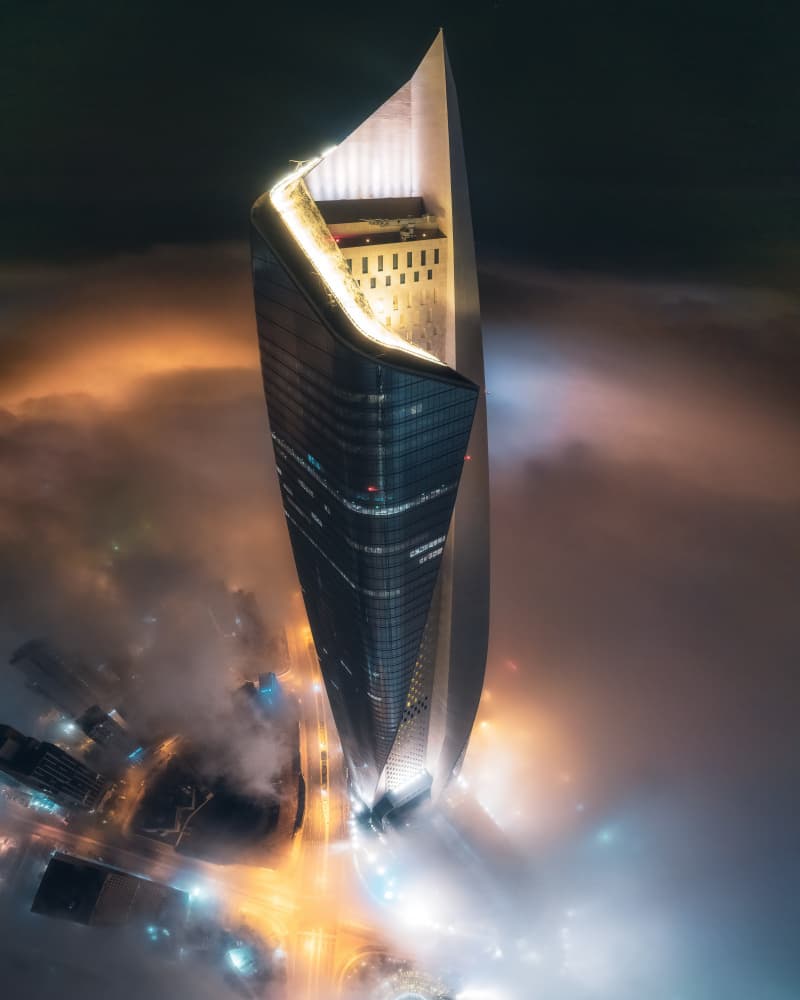 Foggy Skyscraper Night by Faisal ALnomas — canvas wall art