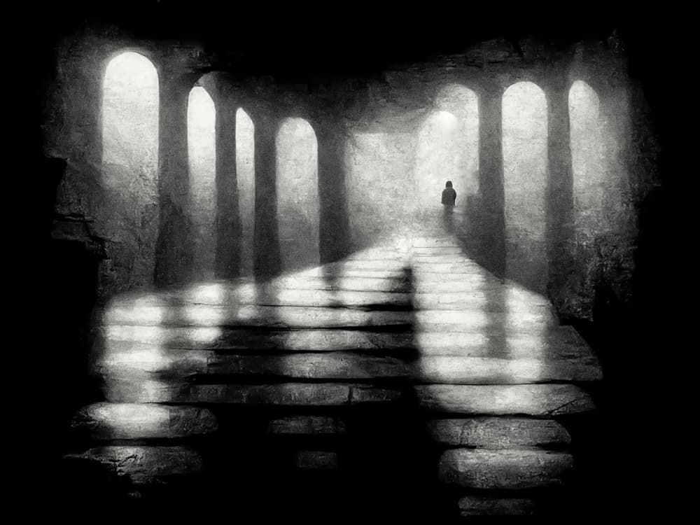 Lone Figure Ascending Path by Luc Stalmans — canvas wall art