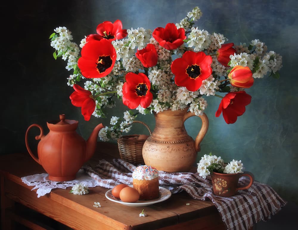 Spring Poppies Easter Table by Tatyana Skorokhod — canvas wall art
