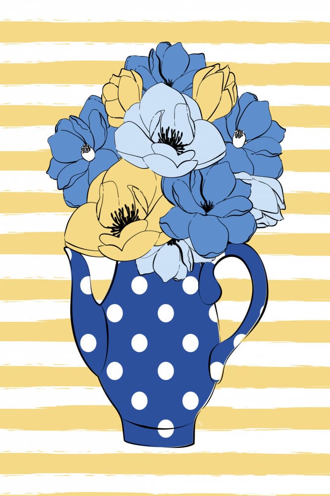 Polka Dot Floral Teapot by Martina — canvas wall art