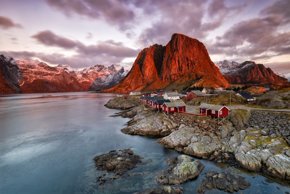 Dramatic Fjord Village Sunset by Luigi Ruoppolo — canvas wall art