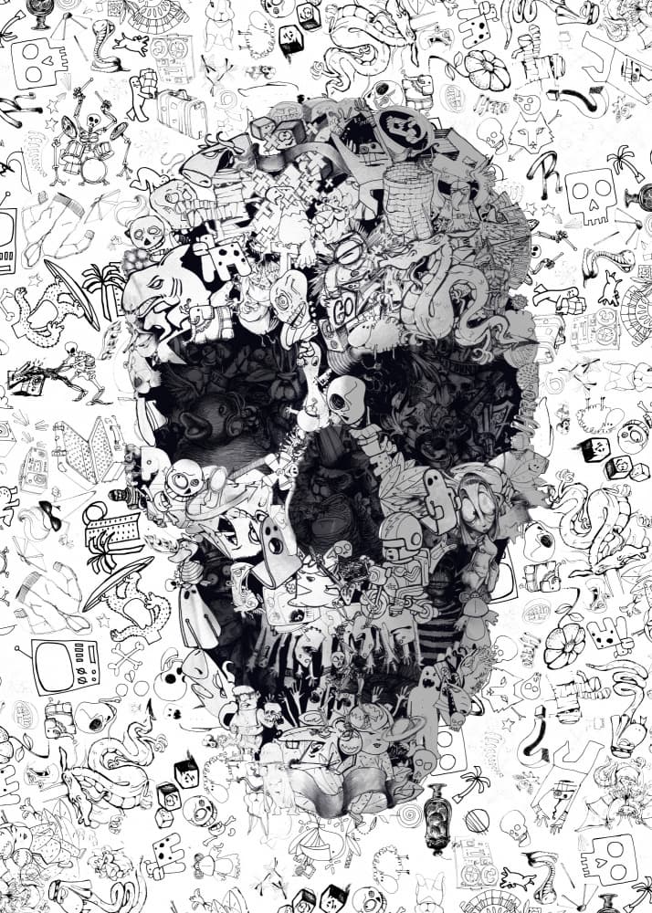 Intricate Doodle Skull by Ali Gulec — canvas wall art