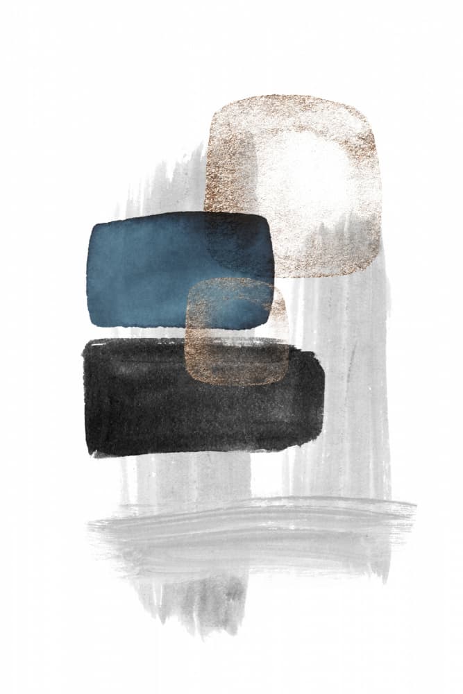 Textured Blue Gold Shapes by Sally Ann Moss — canvas wall art
