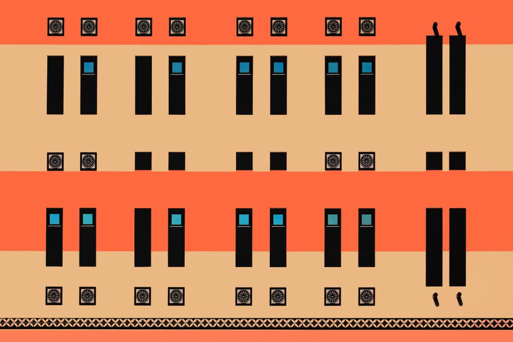 Orange Geometric Architecture by Hans-Wolfgang Hawerkamp — canvas wall art