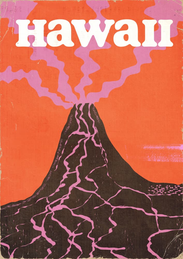 Retro Hawaii Volcano by Nicholas — canvas wall art
