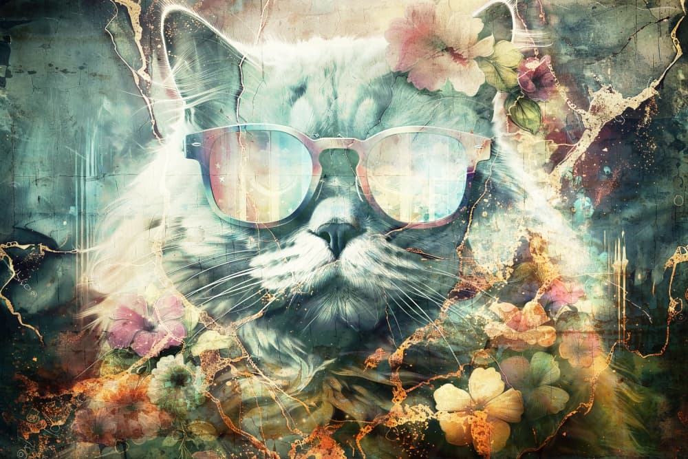 Vintage Floral Cat by Rafal Kulik — canvas wall art