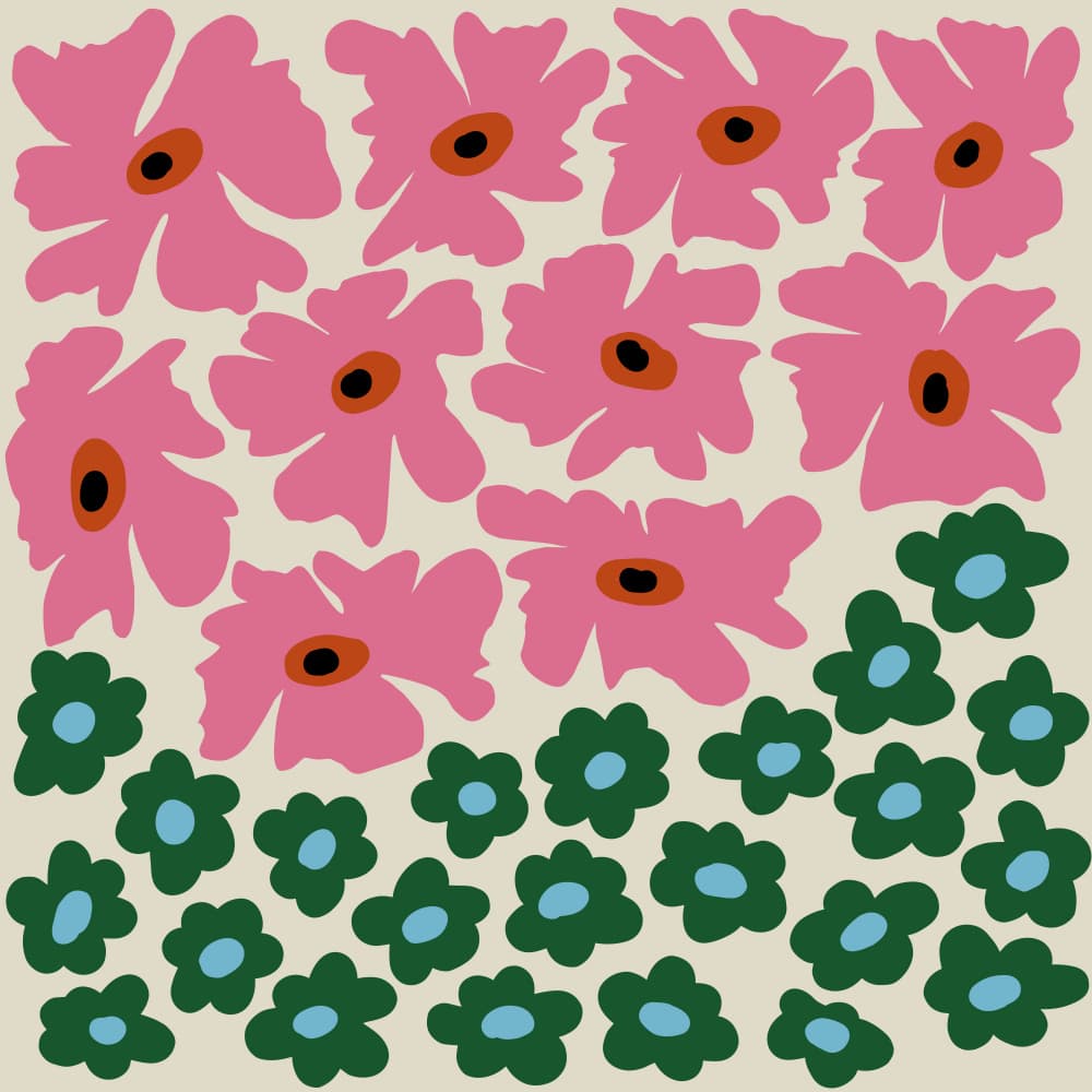 Pink Green Floral Pattern by Miho Art Studio — canvas wall art