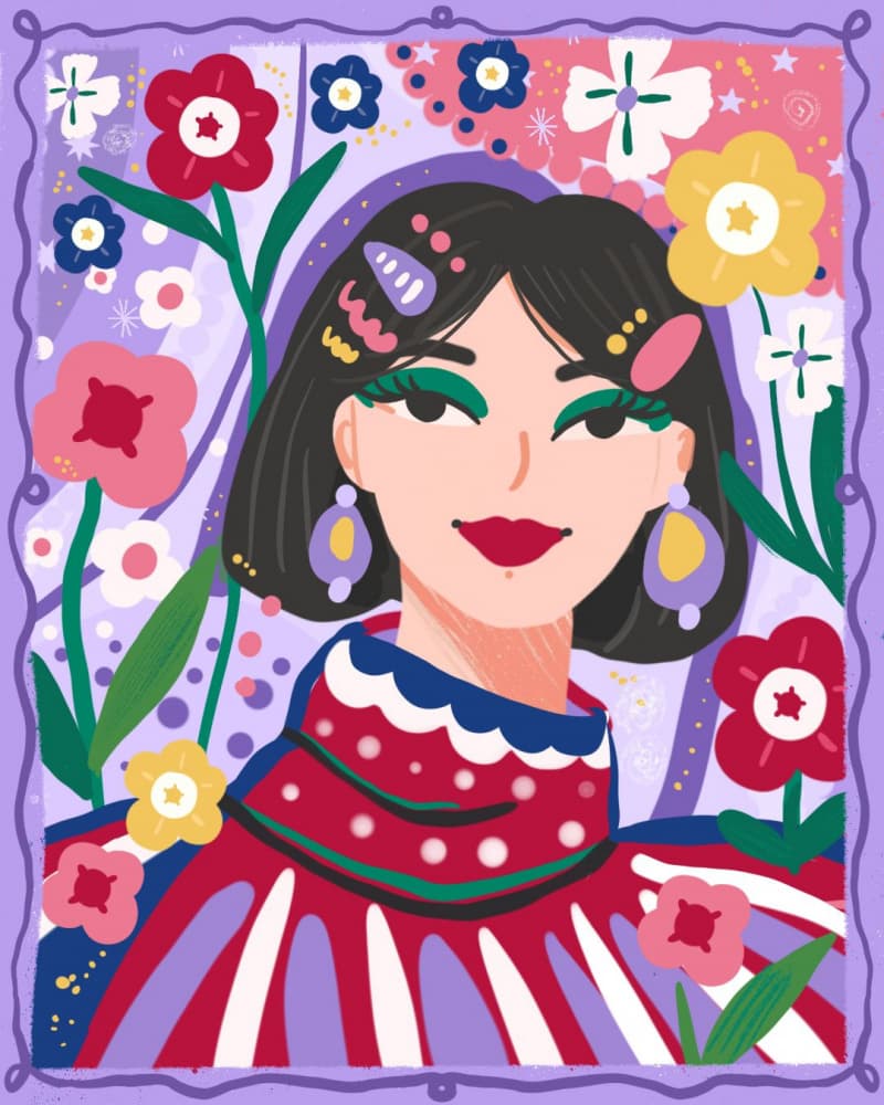 Floral Fashion Portrait by sucidraw — canvas wall art