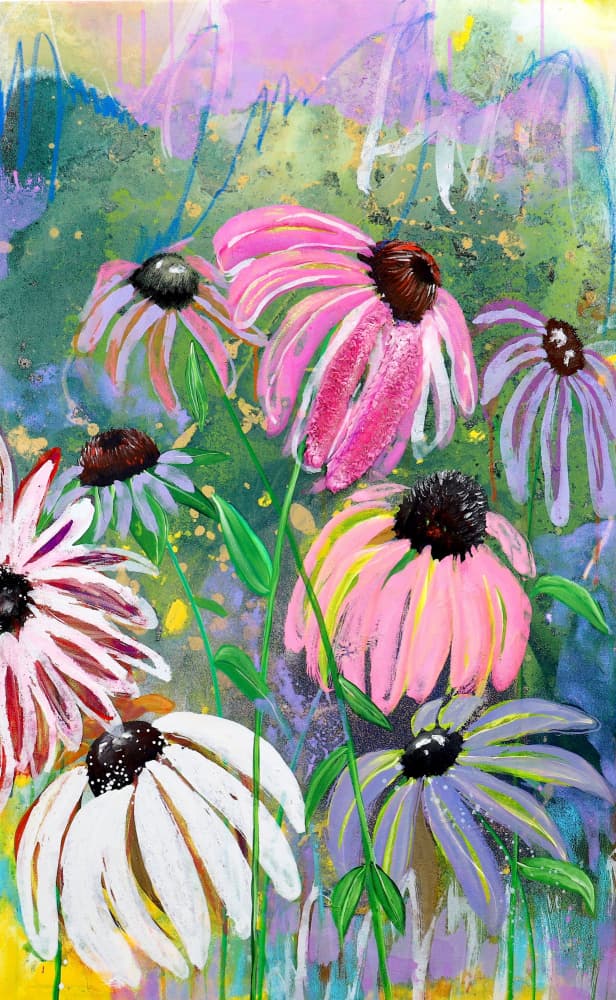 Vibrant Coneflower Garden by POOVI ART — canvas wall art