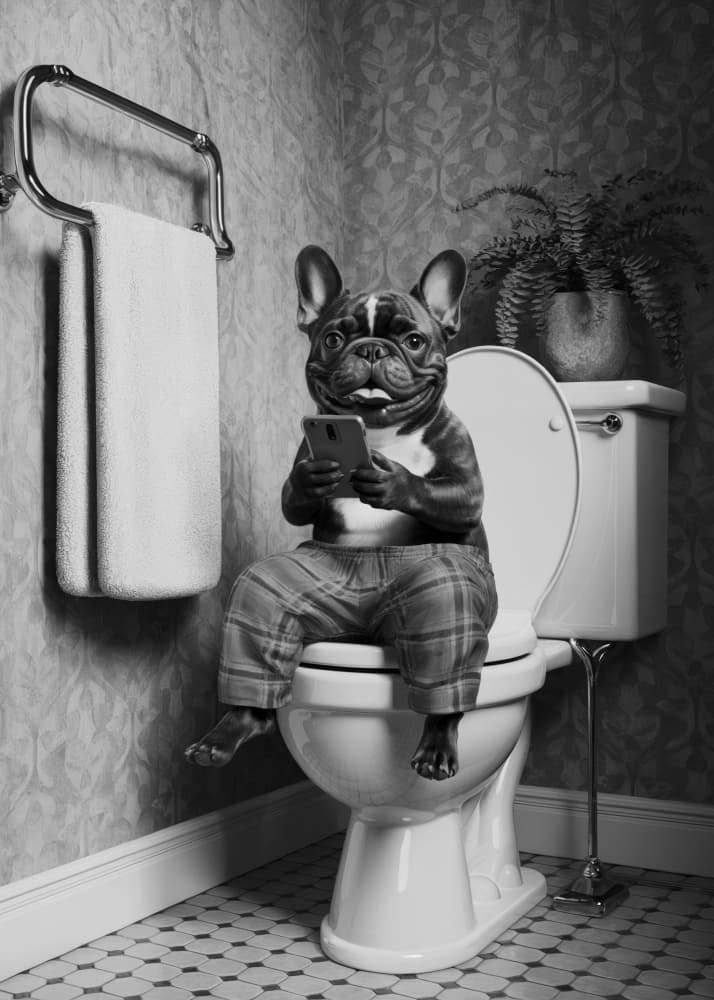 French Bulldog Texting by Andreas Magnusson — canvas wall art