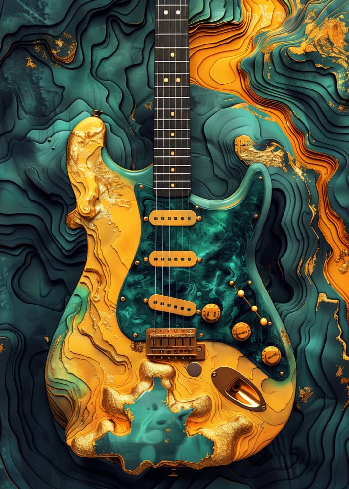 Liquid Gold Guitar by Justyna Jaszke — canvas wall art