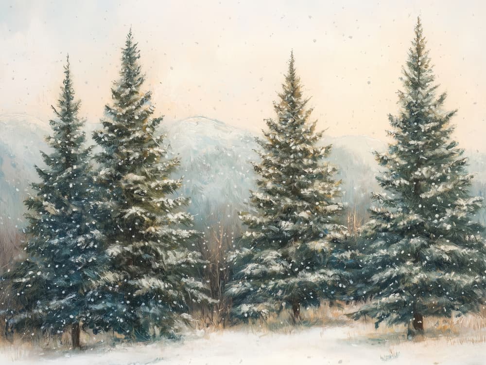 Peaceful Snowy Pines by Jolly and Dash — canvas wall art