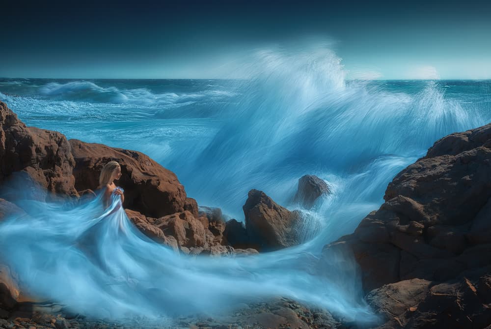 Mystical Woman Ocean Waves by Paolo Lazzarotti — canvas wall art