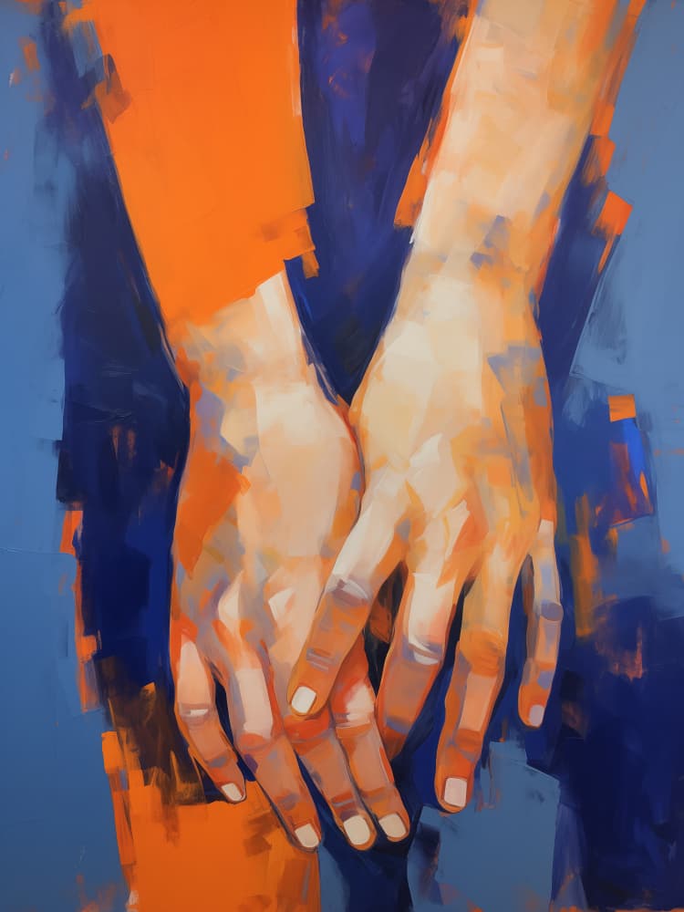 Abstract Orange Blue Hands by Andreas Magnusson — canvas wall art