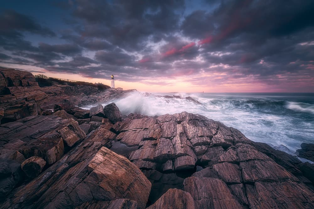 Dramatic Coastal Lighthouse Sunset by Ben.C.L — canvas wall art