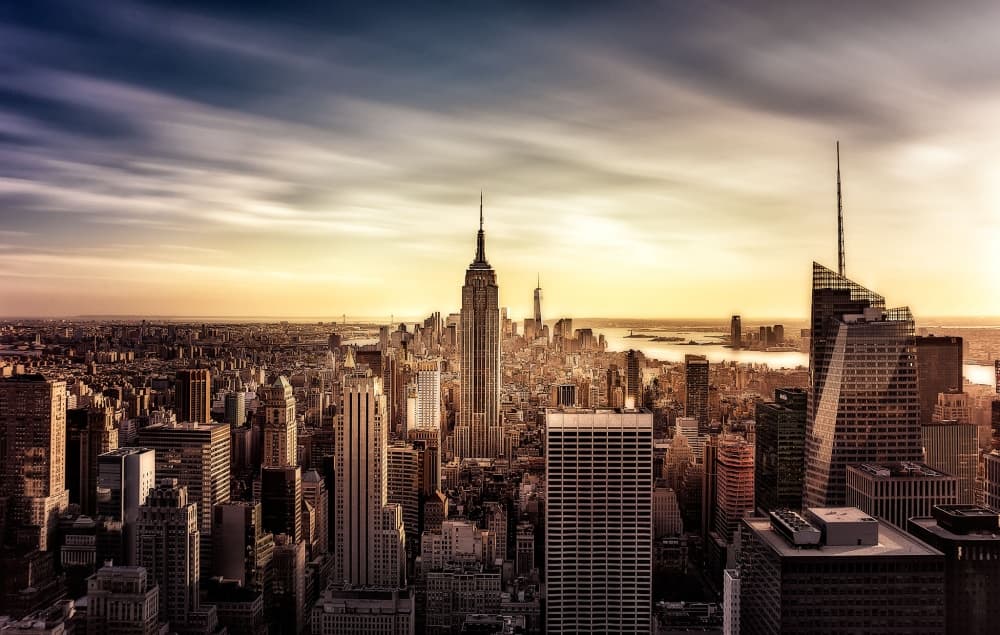 Golden New York Skyline by Javier de la Torre — canvas wall art