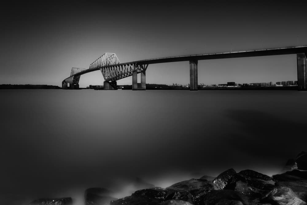 Monochrome Bridge Serenity by Amatou T — canvas wall art