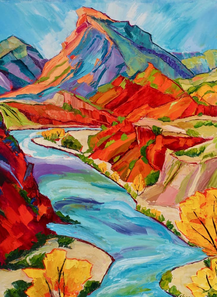Red Rocks Blue River by Maxine Shore — canvas wall art