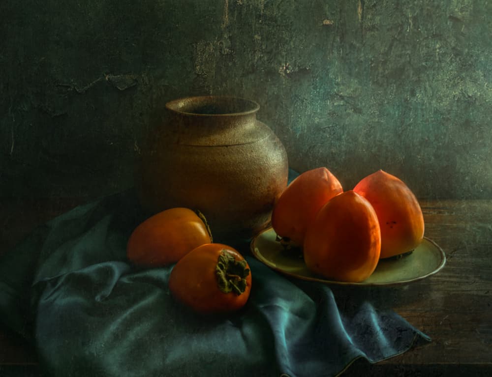 Rustic Persimmon Still Life by Judy Tseng — canvas wall art