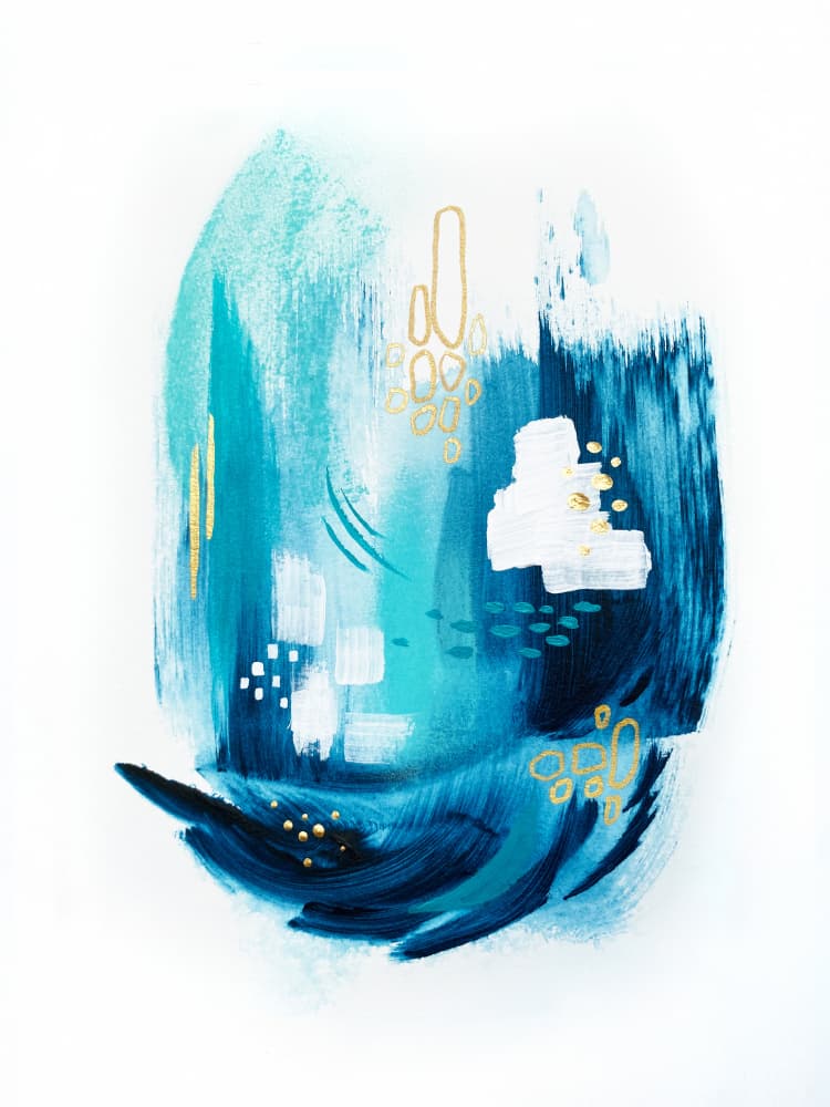 Fluid Aqua Gold Movement by Alyson Storms — canvas wall art