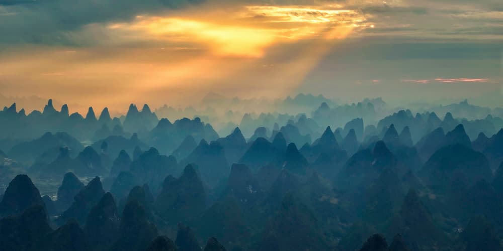 Guilin Mountains Golden Rays by Mei Xu — canvas wall art