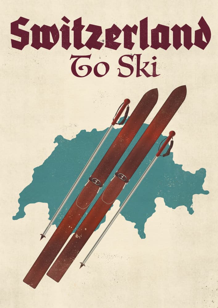 Retro Swiss Ski Travel by Nicholas — canvas wall art