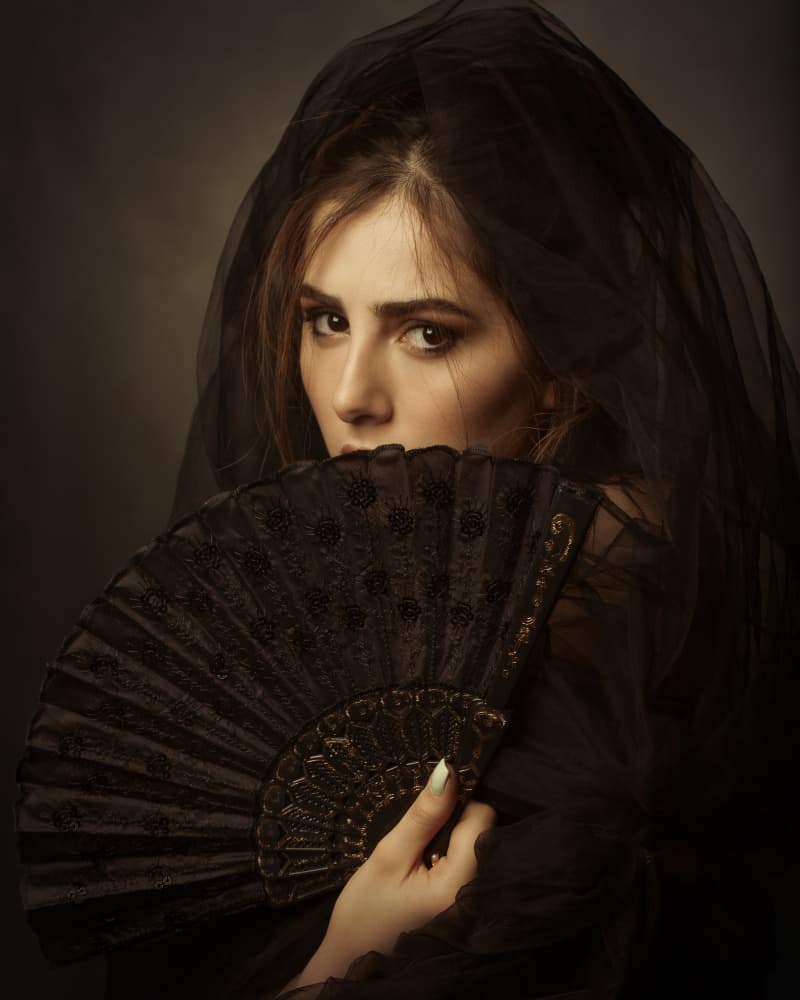 Mysterious Woman With Fan by Mehdi Mokhtari — canvas wall art