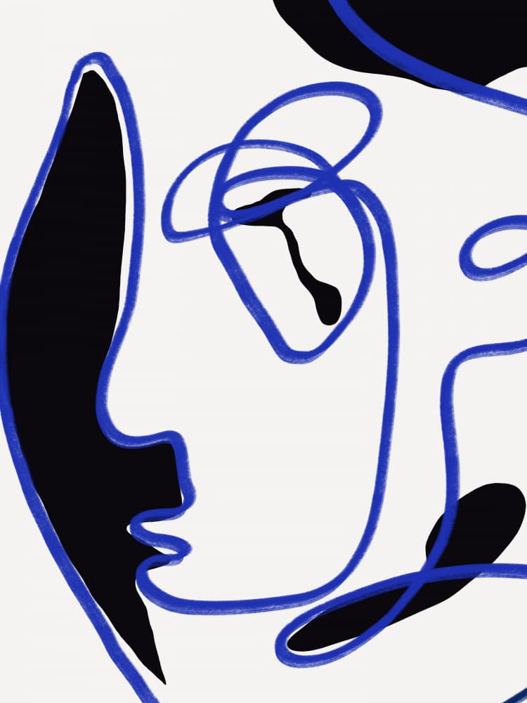 Blue Contour Portrait by Little Dean — canvas wall art