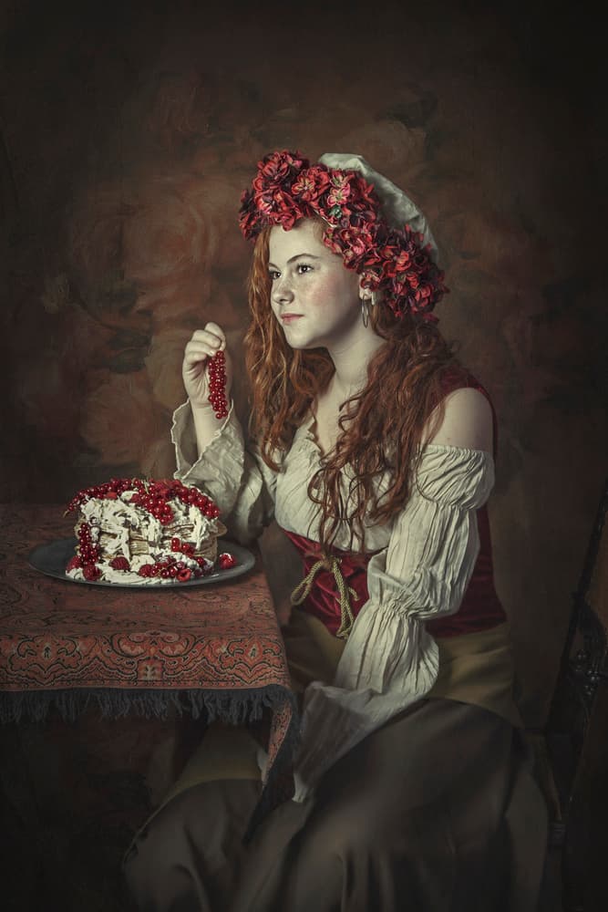 Peasant Girl with Berry Cake by Carola Kayen-Mouthaan — canvas wall art
