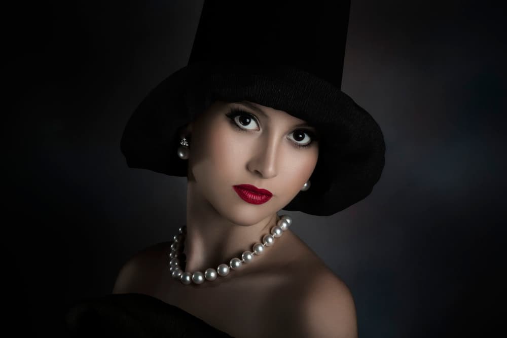 Elegant Woman Black Hat by Peppe Tambè — canvas wall art