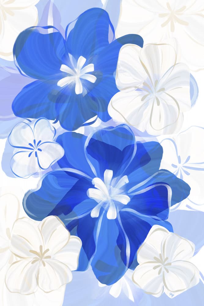 Blue and White Blooms by Martina — canvas wall art