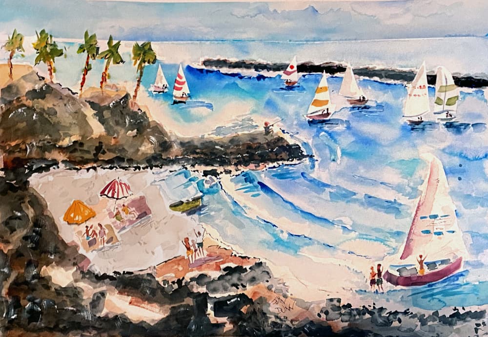 Tropical Beach Sailboats by John Dunn — canvas wall art