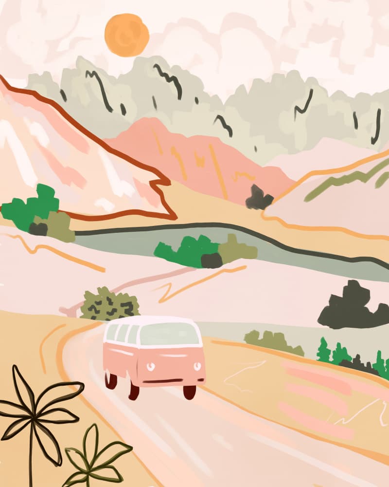 Pink Van Road Trip by Kintsugi99 — canvas wall art