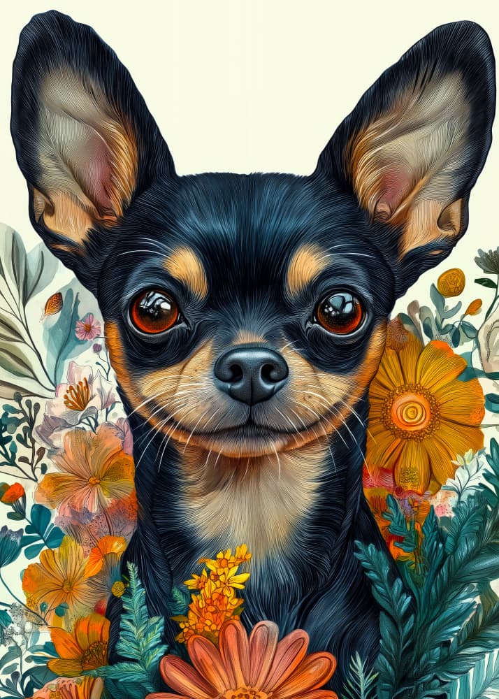 Charming Floral Chihuahua by Justyna Jaszke — canvas wall art