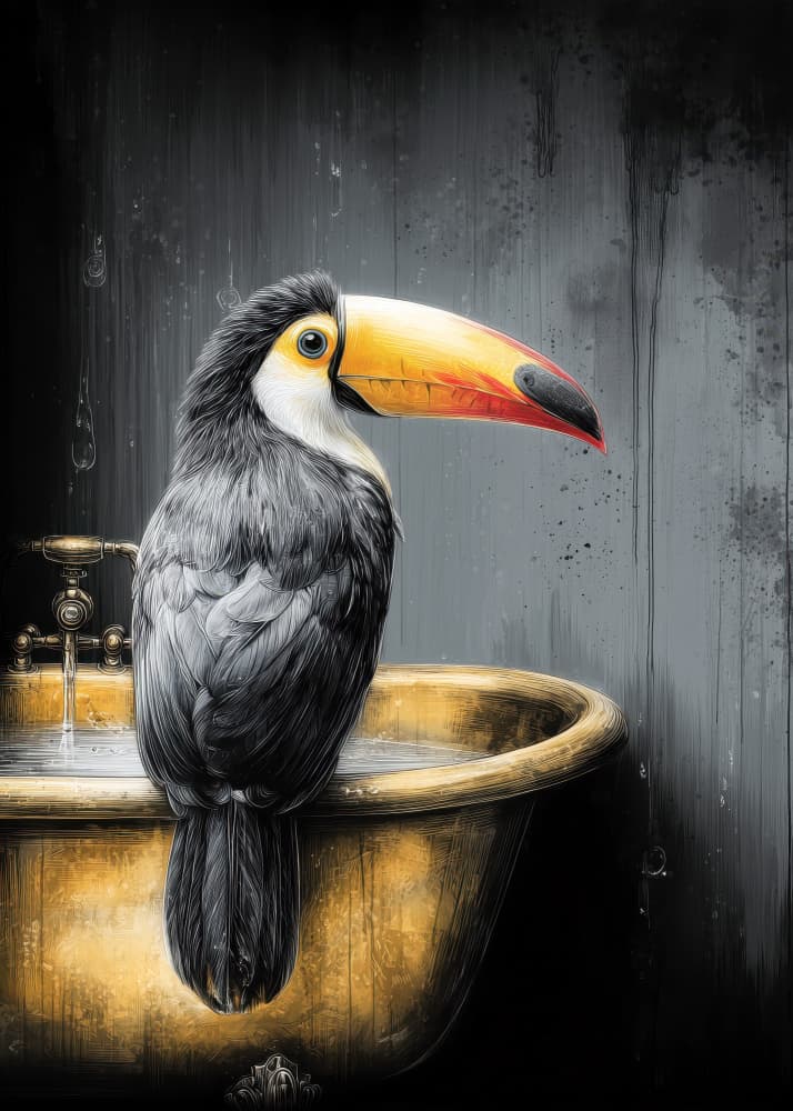 Whimsical Toucan Bath by Justyna Jaszke — canvas wall art