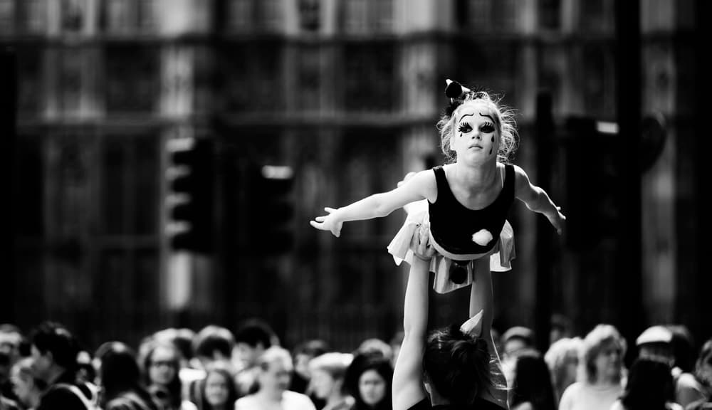 Young Mime's Street Performance by Julien Oncete — canvas wall art