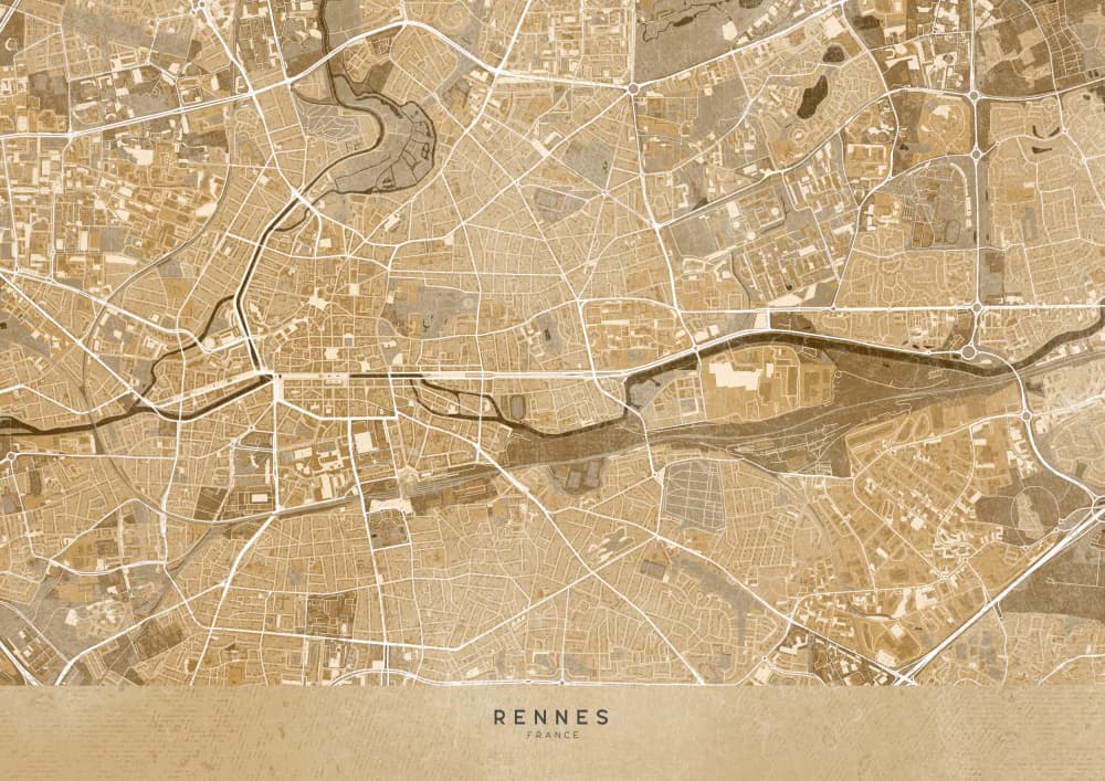 Rennes France Map by Rosana Laiz Blursbyai — canvas wall art