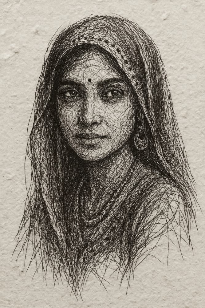Serene Indian Pen Portrait by Natalie Bruns — canvas wall art