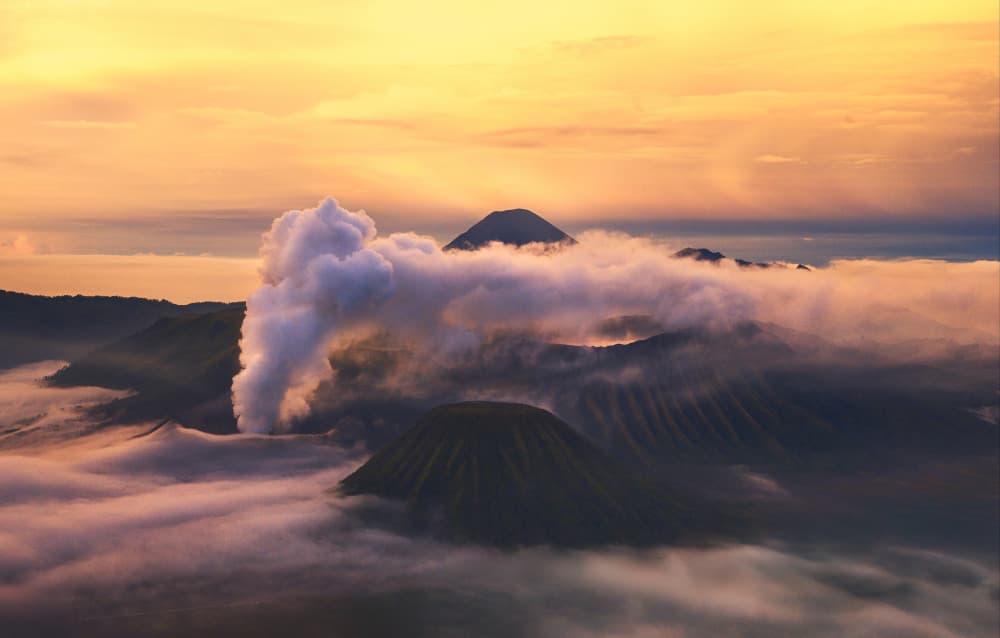 Golden Volcano Sunrise by YY DB — canvas wall art