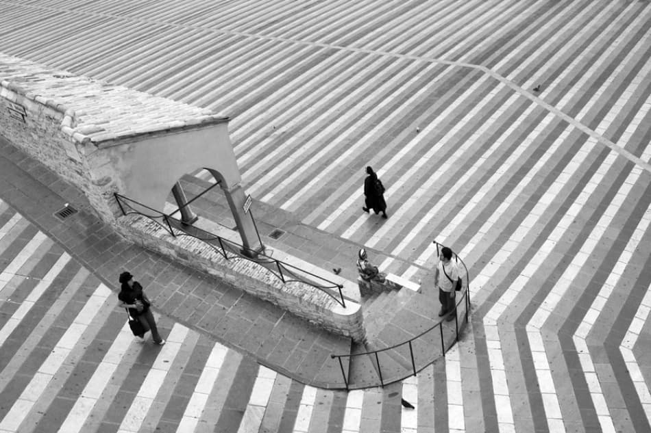 People on Striped Plaza by Jure Kravanja — canvas wall art