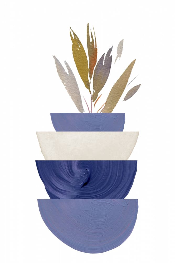 Blue Stacked Botanicals by Sally Ann Moss — canvas wall art