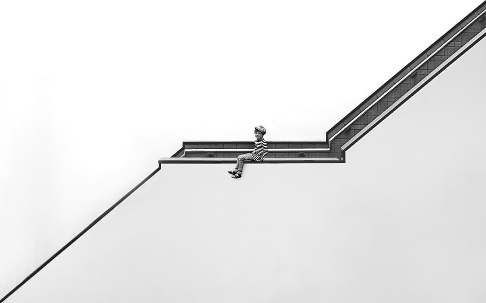 Boy on Minimal Stairs by Huib Limberg — canvas wall art